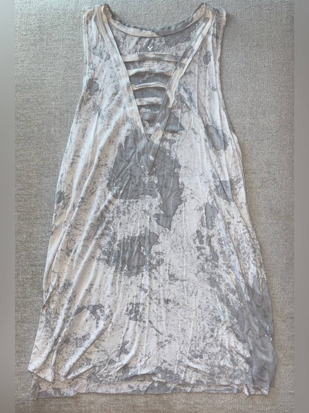 American Eagle Gray Stonewash Ladder Back Tank Top XS | Boho Festival Flowy Tank